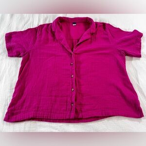 Old Navy Hot Pink Short Sleeve Button Down Top US L